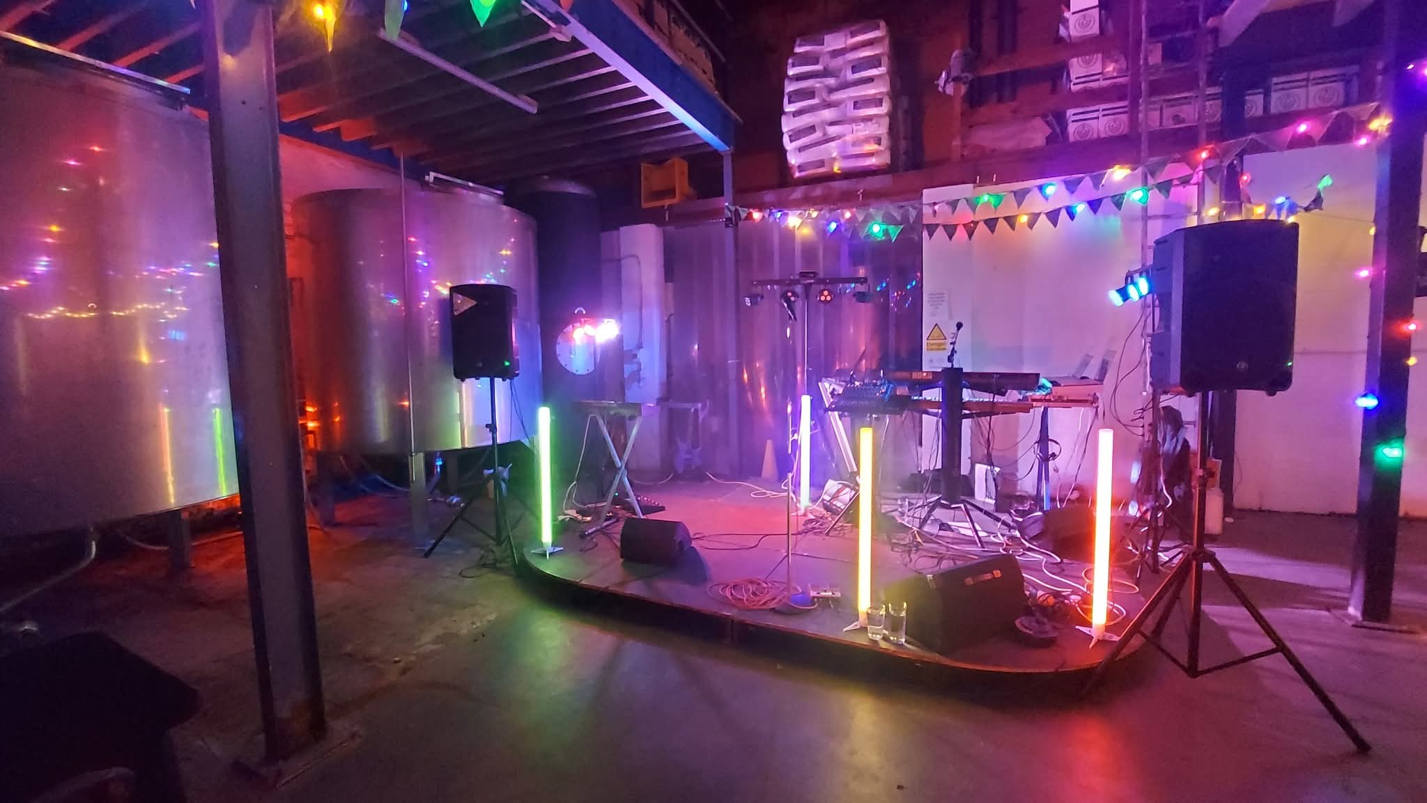 The stage at Lymstone Brewery, Stone on Saturday 27th December 2025.